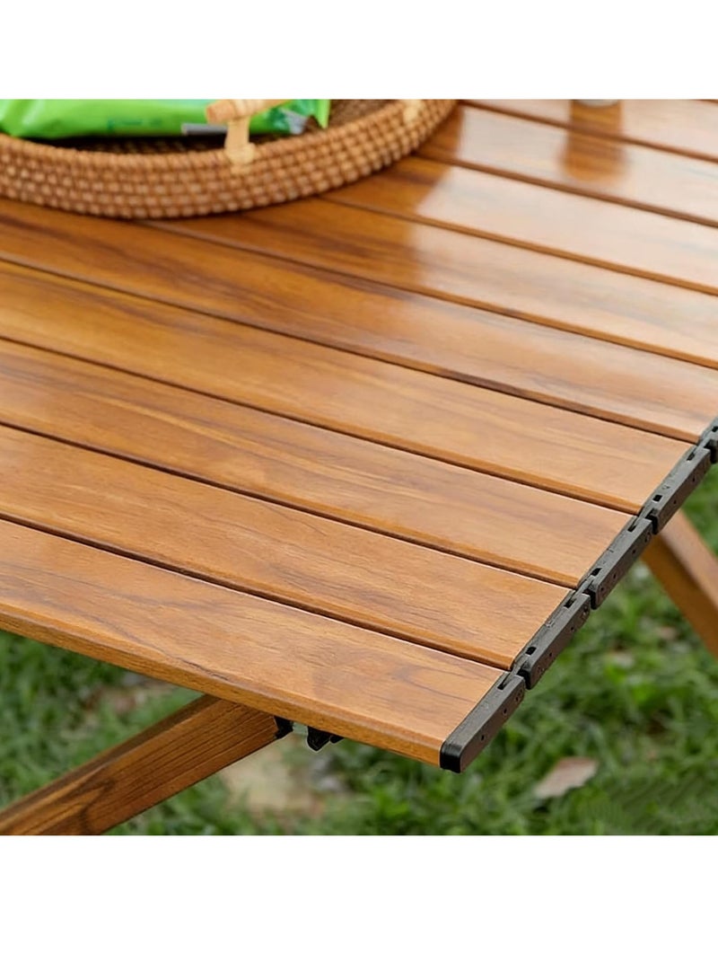 بيوينتي طاولة تخييم قابلة للطي محمولة، سطح خشبي المظهر قابل للف، مقاس ١٢٠×٦٠×٤٥ سم، طاولة نزهة خارجية مع حقيبة تخزين (أسود) - Image 4